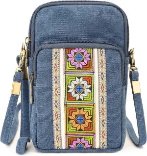 SILKAREA Women Canvas Cell Phone Purse Crossbody Bag Embroidered Small Shoulder Bags Handbags Credit Card Wallet Pouch