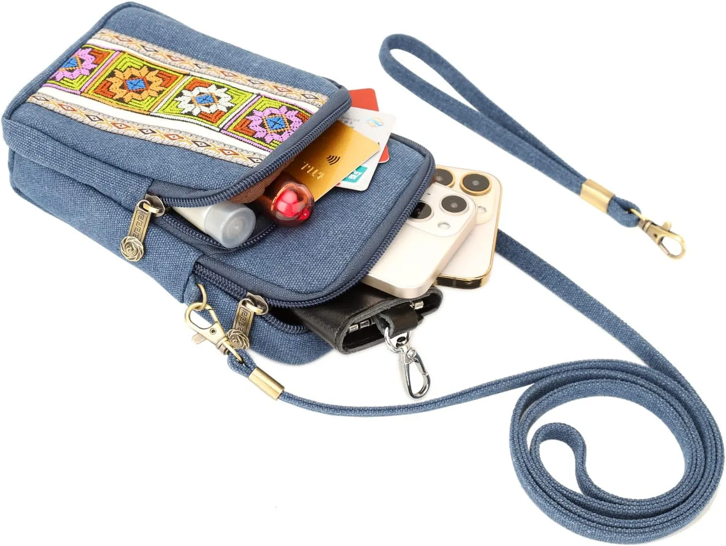 SILKAREA Women Canvas Cell Phone Purse Crossbody Bag Embroidered Small Shoulder Bags Handbags Credit Card Wallet Pouch