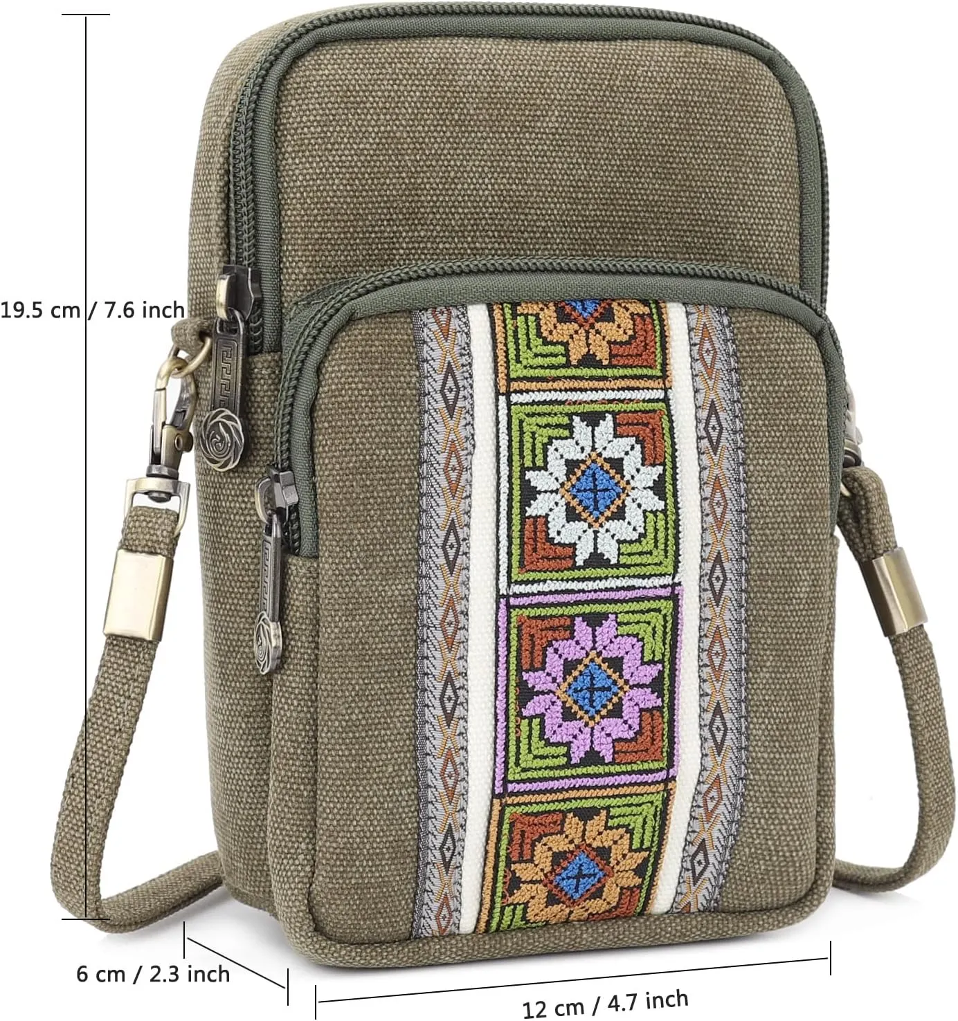 SILKAREA Women Canvas Cell Phone Purse Crossbody Bag Embroidered Small Shoulder Bags Handbags Credit Card Wallet Pouch