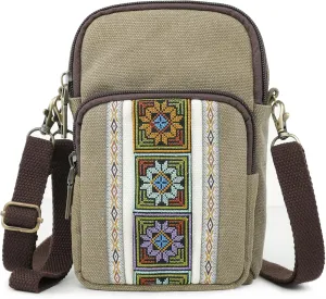 SILKAREA Women Canvas Cell Phone Purse Crossbody Bag Embroidered Small Shoulder Bags Handbags Credit Card Wallet Pouch