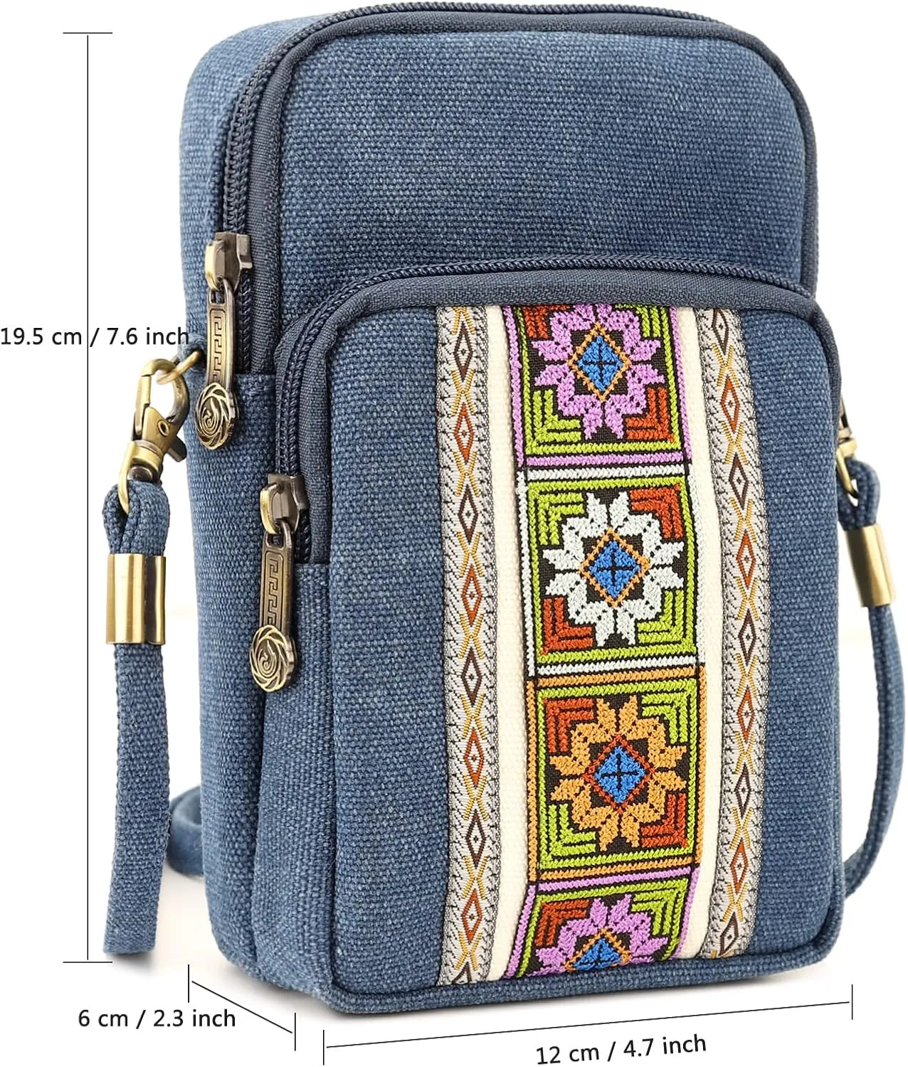 SILKAREA Women Canvas Cell Phone Purse Crossbody Bag Embroidered Small Shoulder Bags Handbags Credit Card Wallet Pouch