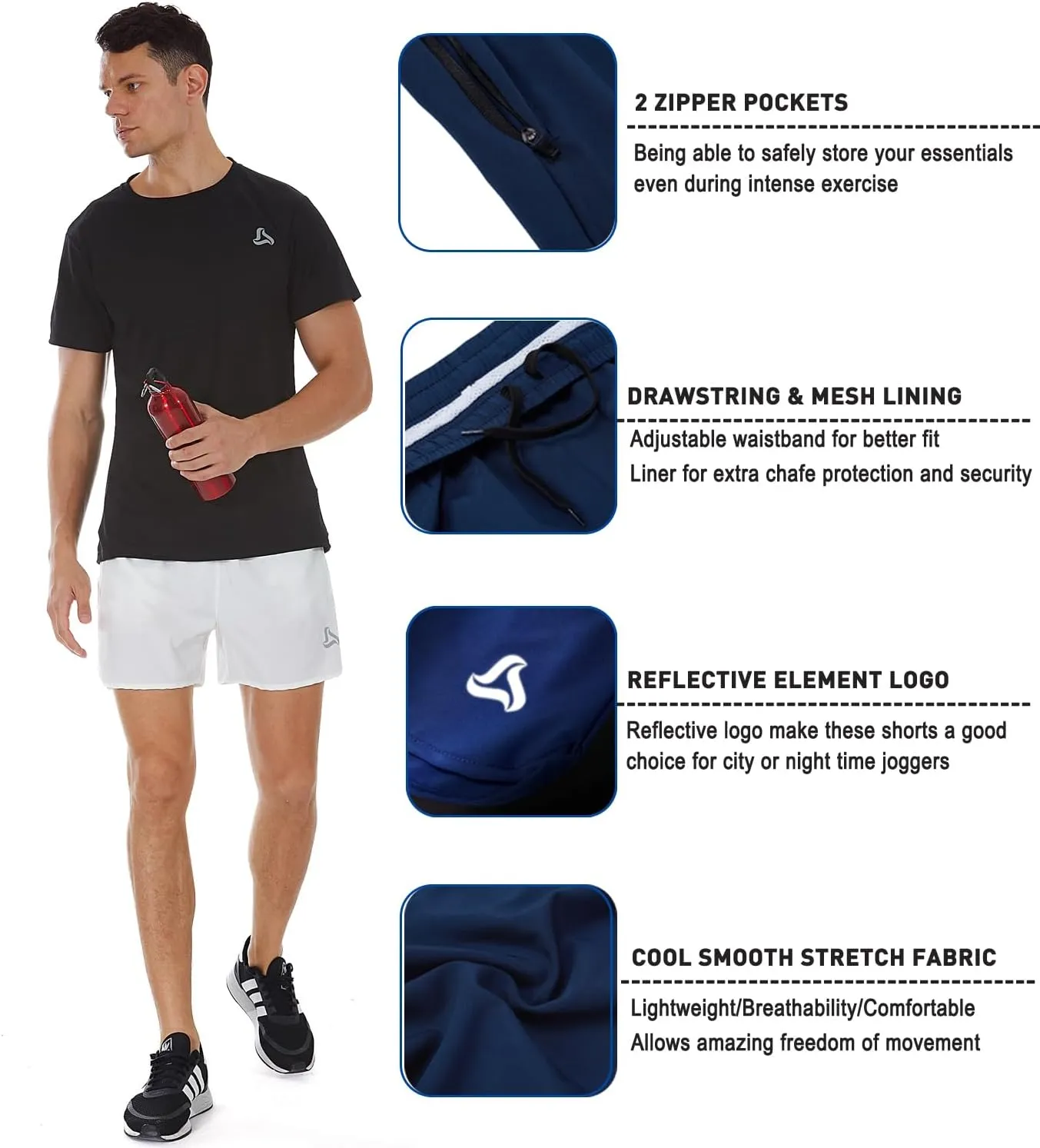 SILKWORLD Men's Running Stretch Quick Dry Shorts with Zipper Pockets(Pack of 2,3)