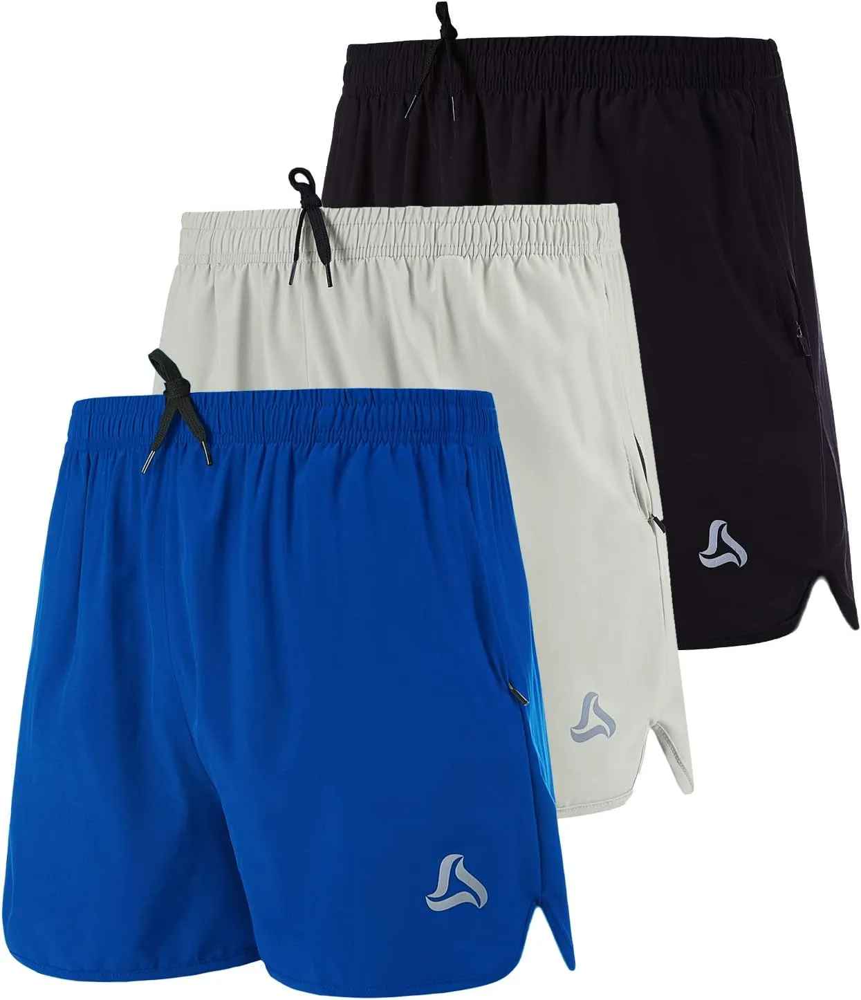 SILKWORLD Men's Running Stretch Quick Dry Shorts with Zipper Pockets(Pack of 2,3)