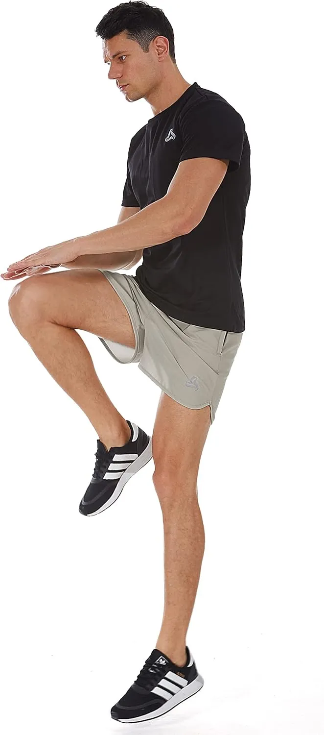 SILKWORLD Men's Running Stretch Quick Dry Shorts with Zipper Pockets(Pack of 2,3)