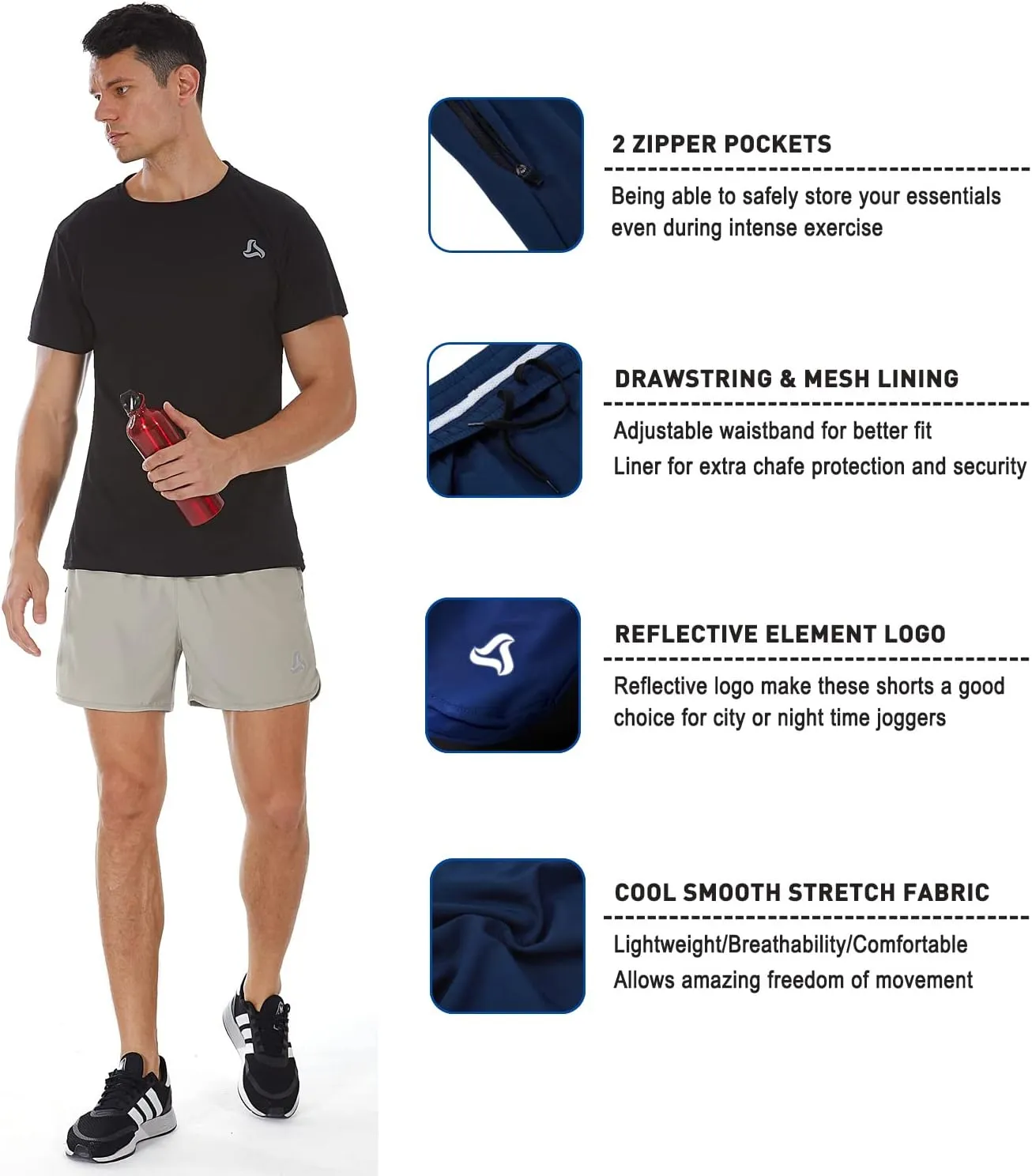SILKWORLD Men's Running Stretch Quick Dry Shorts with Zipper Pockets(Pack of 2,3)