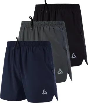 SILKWORLD Men's Running Stretch Quick Dry Shorts with Zipper Pockets(Pack of 2,3)