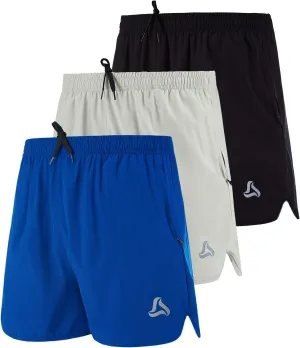 SILKWORLD Men's Running Stretch Quick Dry Shorts with Zipper Pockets(Pack of 2,3)