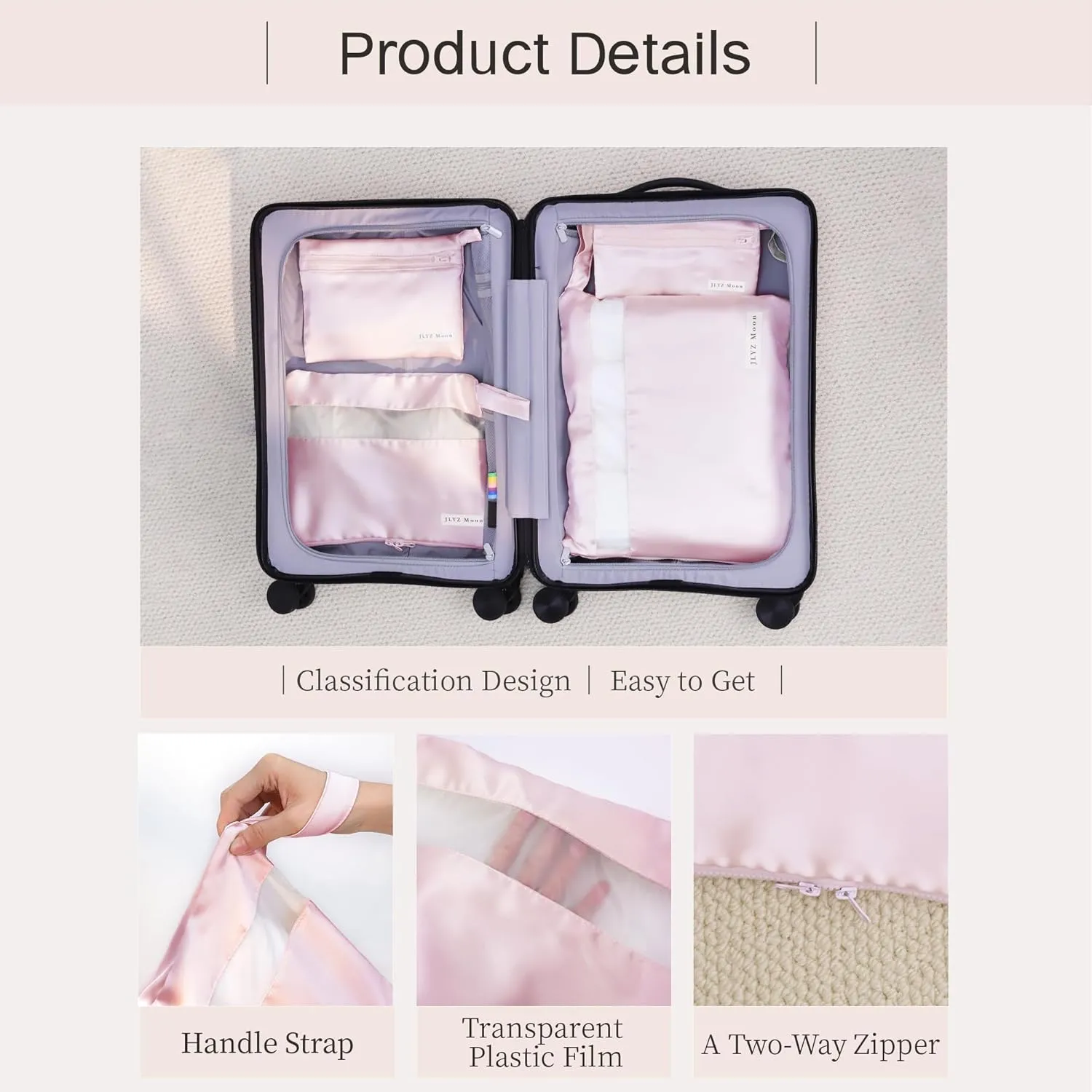 Silky Travel Packing Organizer, Luggage Organizer Bag with Zipper, Soft and Smooth, Lightweight and Foldable, Large Size, Fit for Daily and Travel Storage(Large, Pink)