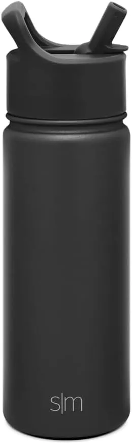 Simple Modern Kids Water Bottle with Straw Lid Vacuum Insulated Stainless Steel Metal Thermos Bottles | Reusable Leak Proof BPA-Free Flask for School | Summit Collection | 18oz, Midnight Black