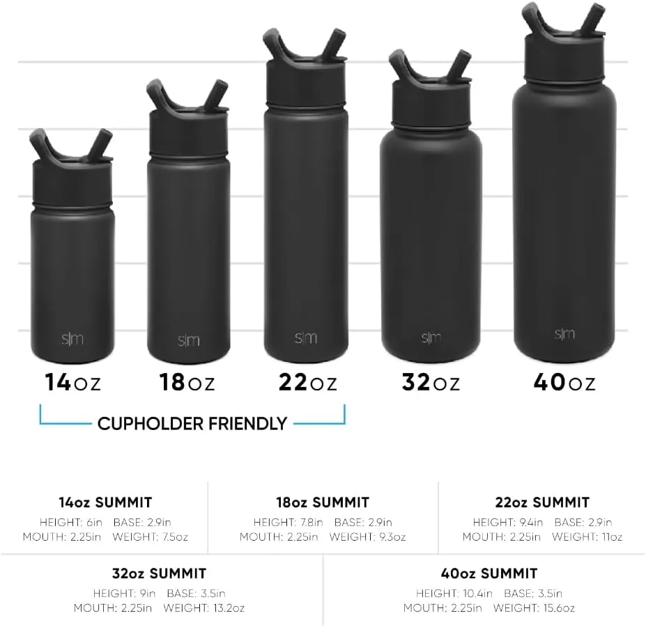 Simple Modern Kids Water Bottle with Straw Lid Vacuum Insulated Stainless Steel Metal Thermos Bottles | Reusable Leak Proof BPA-Free Flask for School | Summit Collection | 18oz, Midnight Black