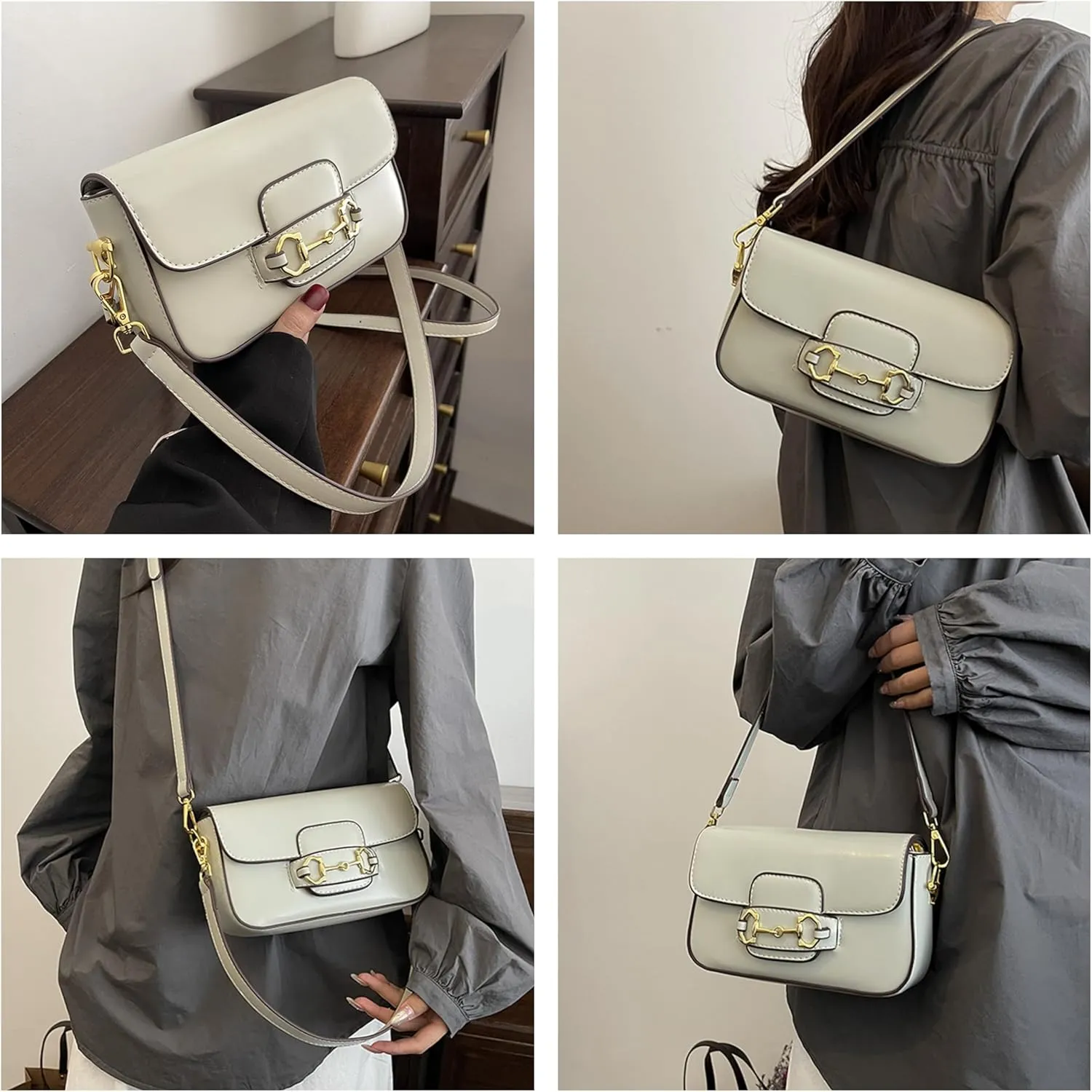 Simple Saddle Crossbody Bag with Gold Hardware, Small Flap Purse for Women, 5 Colors Available