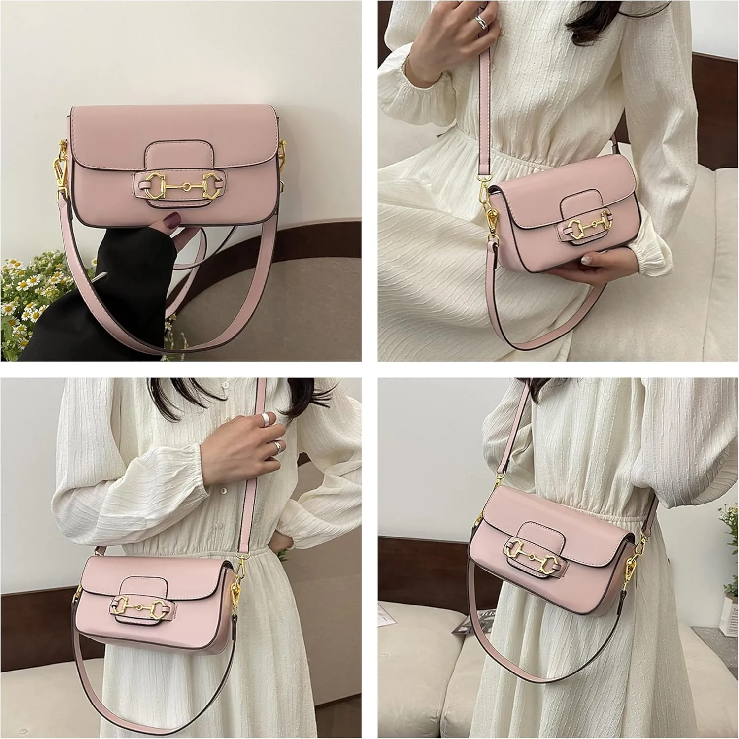 Simple Saddle Crossbody Bag with Gold Hardware, Small Flap Purse for Women, 5 Colors Available