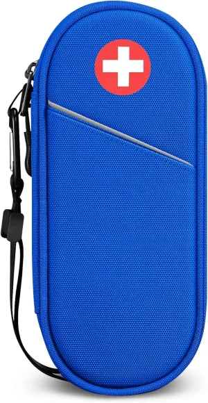 SITHON EpiPen Medical Carrying Case Insulated, Travel Medication Organizer Bag Emergency Medical Pouch Holds 2 EpiPens, Asthma Inhaler, Anti-Histamine, Auvi-Q, Allergy Medicine Essentials, Blue