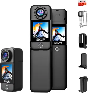 SJCAM C300 Pocket Camera 4K, 3800mAh Battery 6-Axis Stabilizer Action Camera, Dual-Touch Screen Body Camera, Waterproof, Suitable for Vlogging and Live Streaming, with Helmet Mount Kits, Black