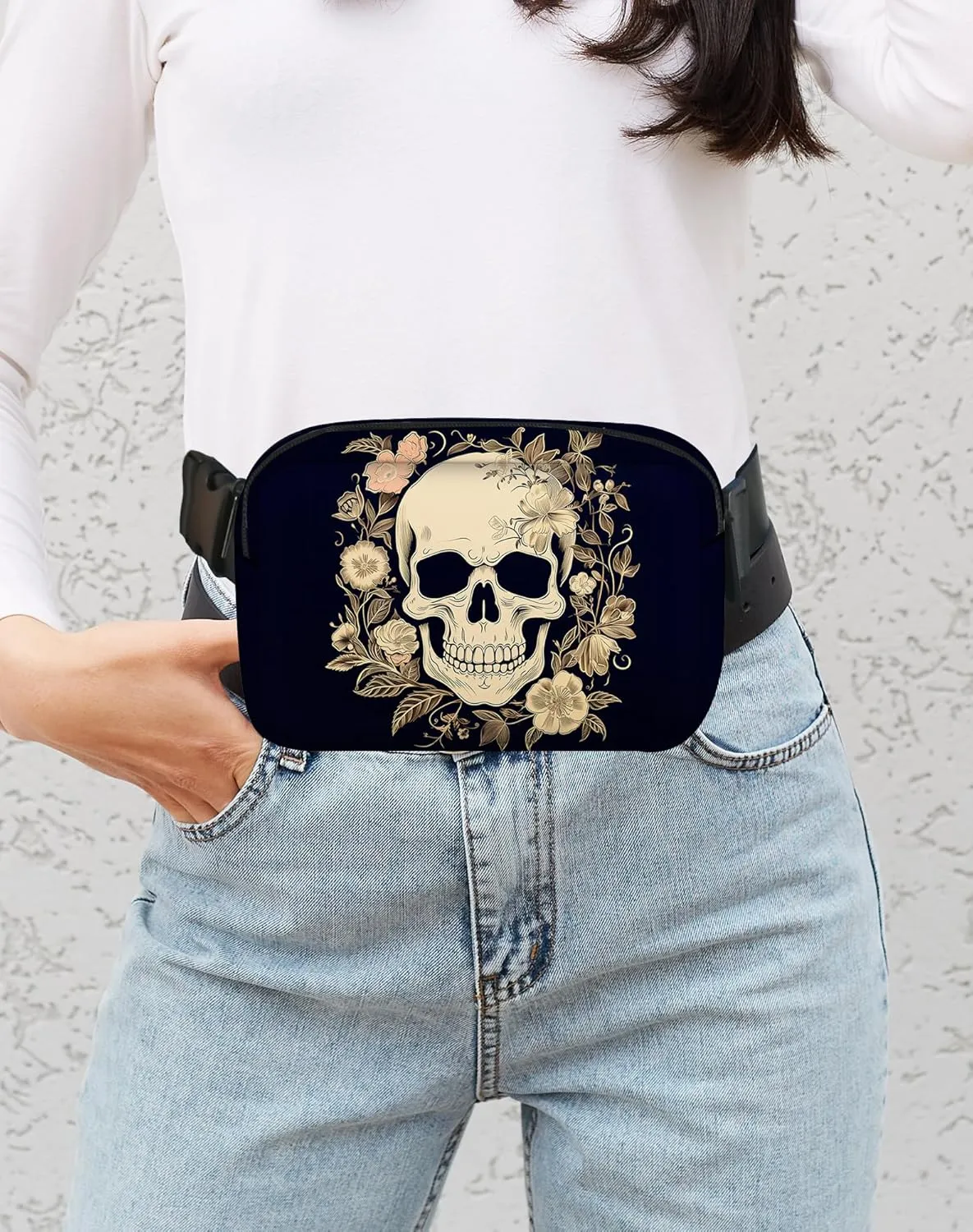 Skull Fanny Pack for Women Casual Belt Bag Waterproof Purse Lightweight Waist Bags with Adjustable Straps Wallet Travel Presents Workout