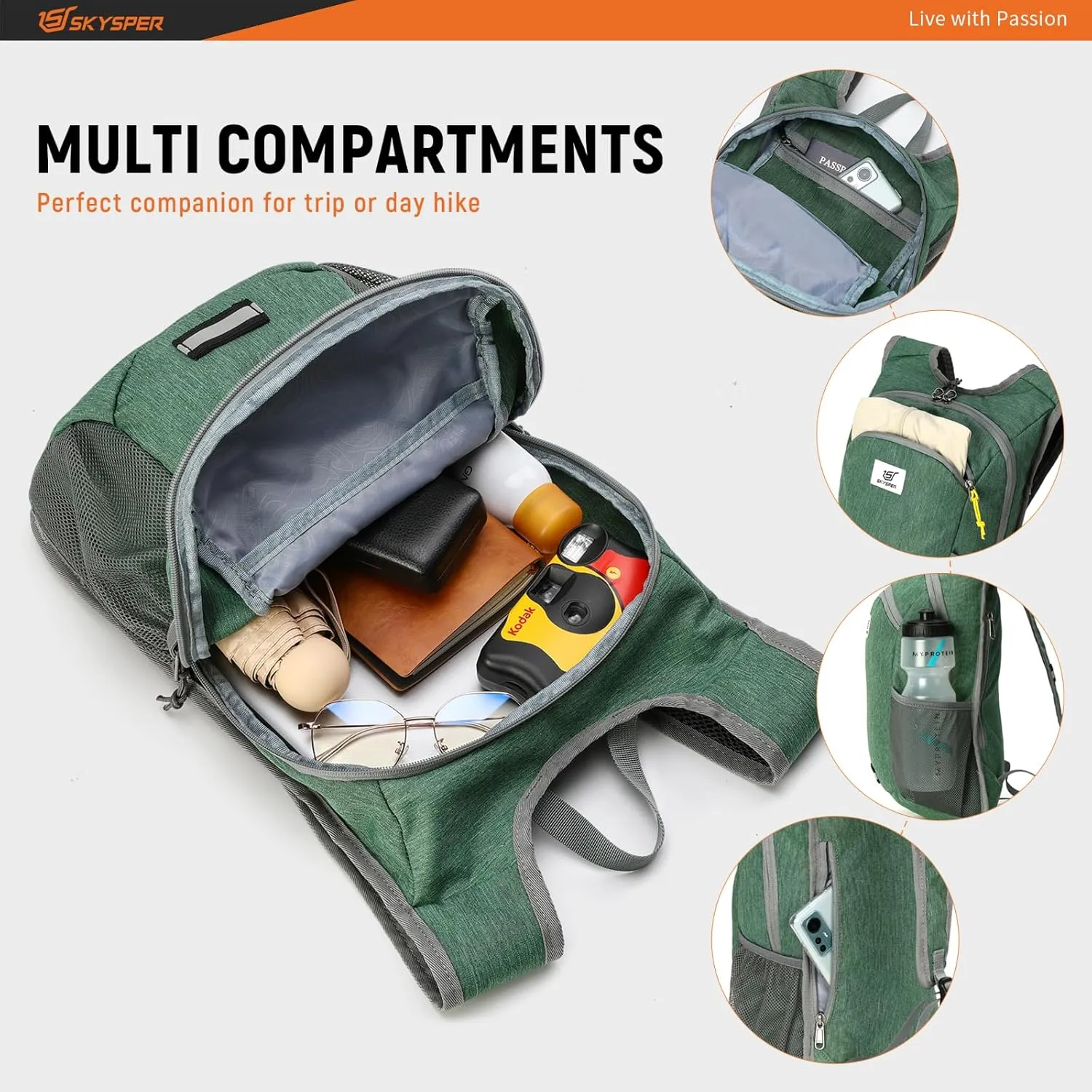 SKYSPER 10L Hiking Backpack Lightweight Packable Back Pack Small Travel Daypack for Women Men Foldable Outdoor Rucksack