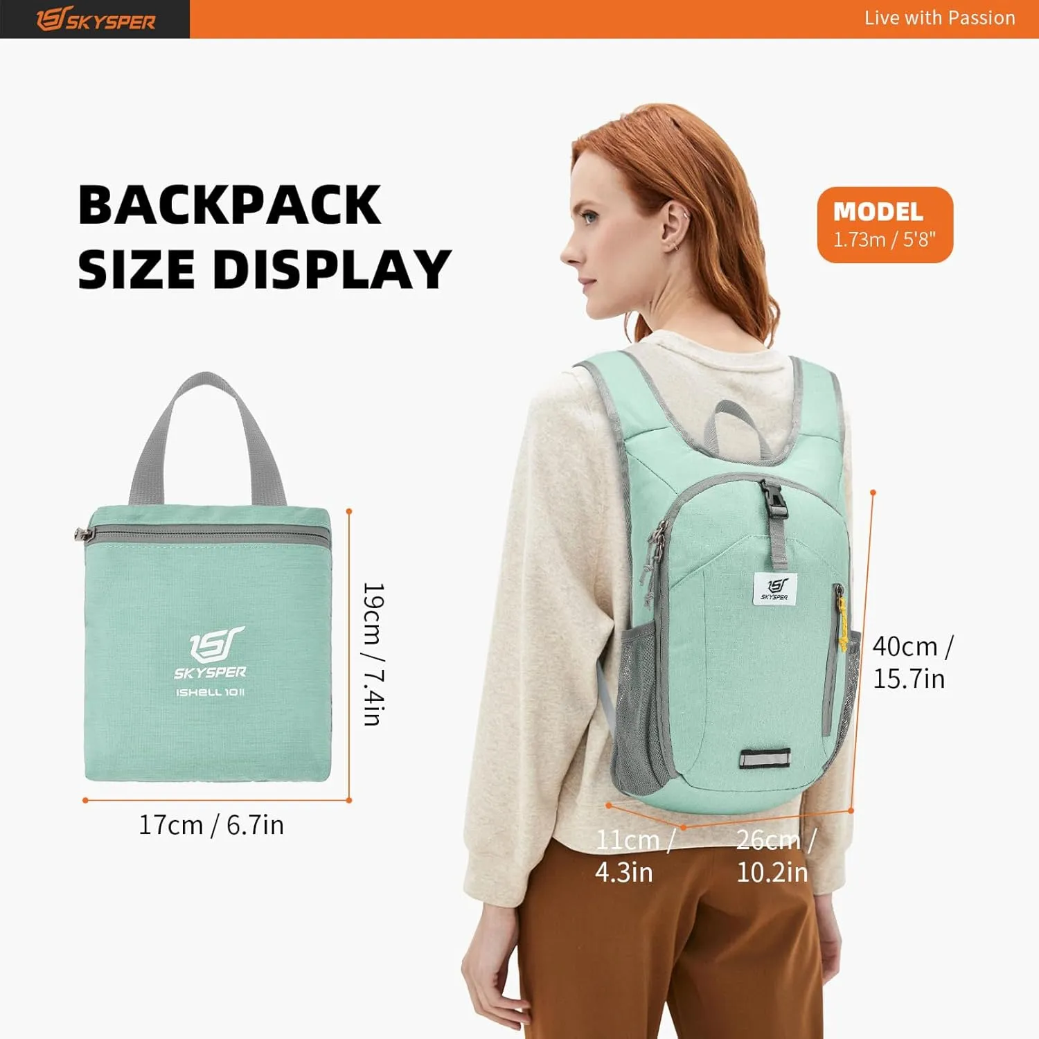 SKYSPER 10L Hiking Backpack Small Hiking Daypack Packable Lightweight Travel Day Pack for Women Men(Mintgreen)