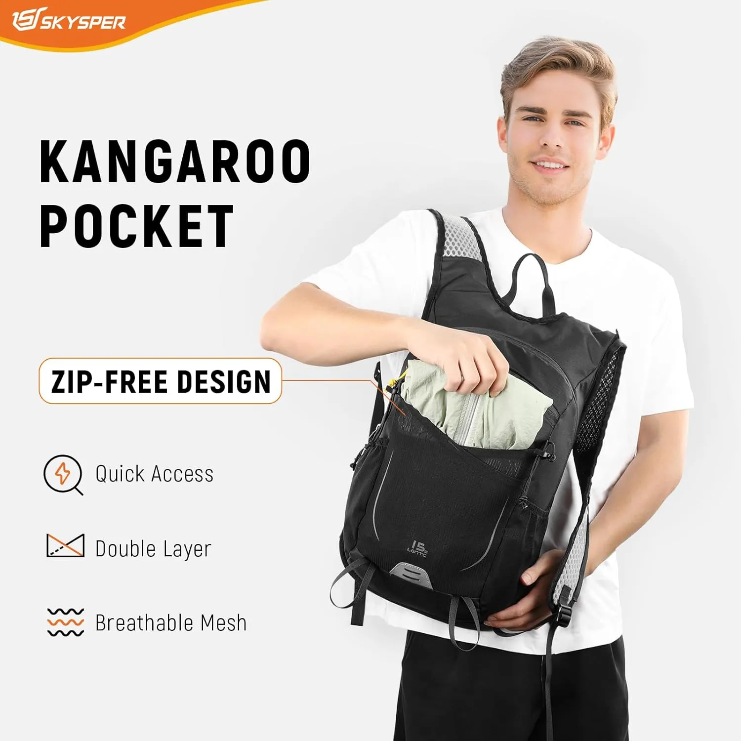 SKYSPER 15L Hiking Backpack Small Travel Daypack Breathable Lightweight Day Hike Bag with Shoulder Pocket Women Men