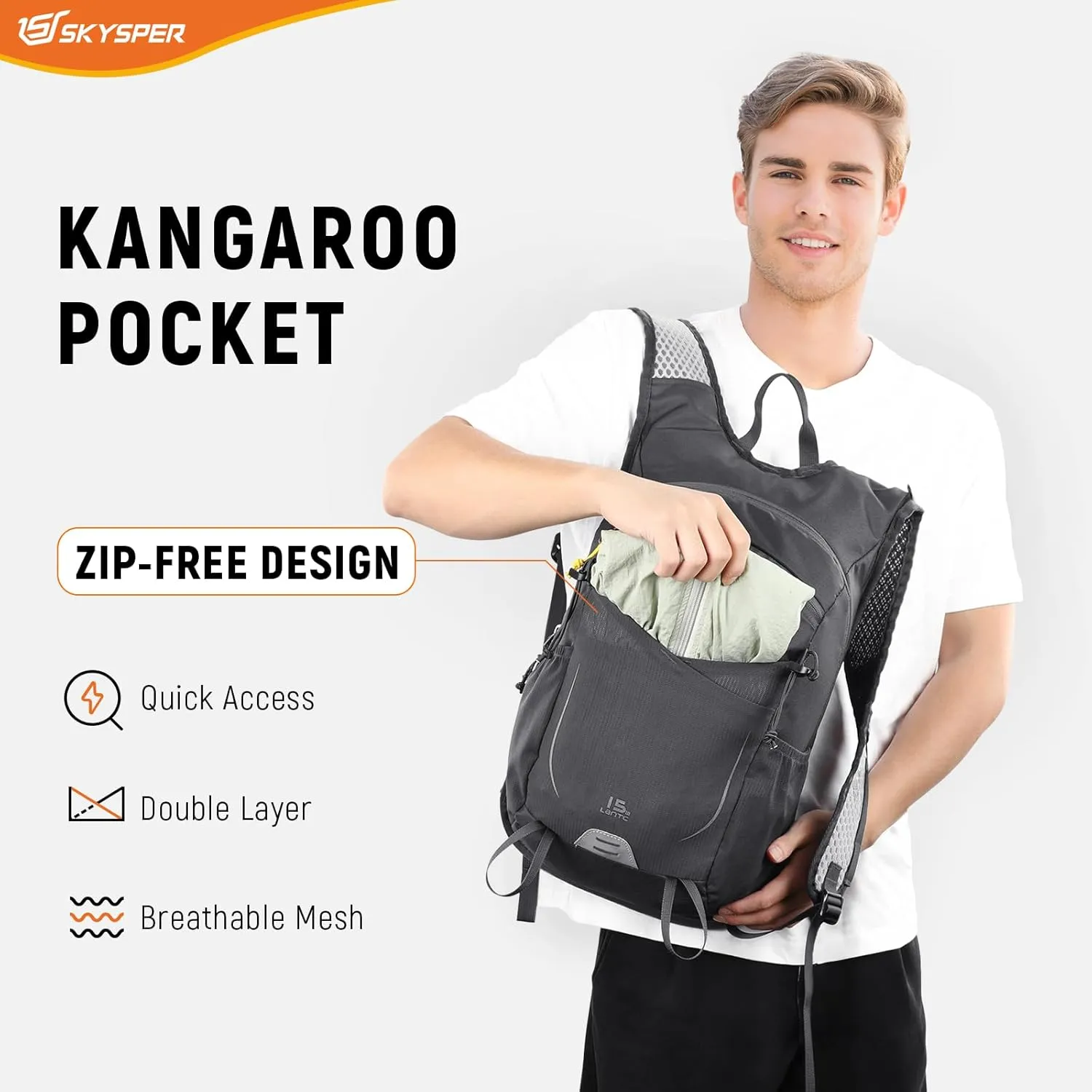 SKYSPER 15L Hiking Backpack Small Travel Daypack Breathable Lightweight Day Hike Bag with Shoulder Pocket Women Men