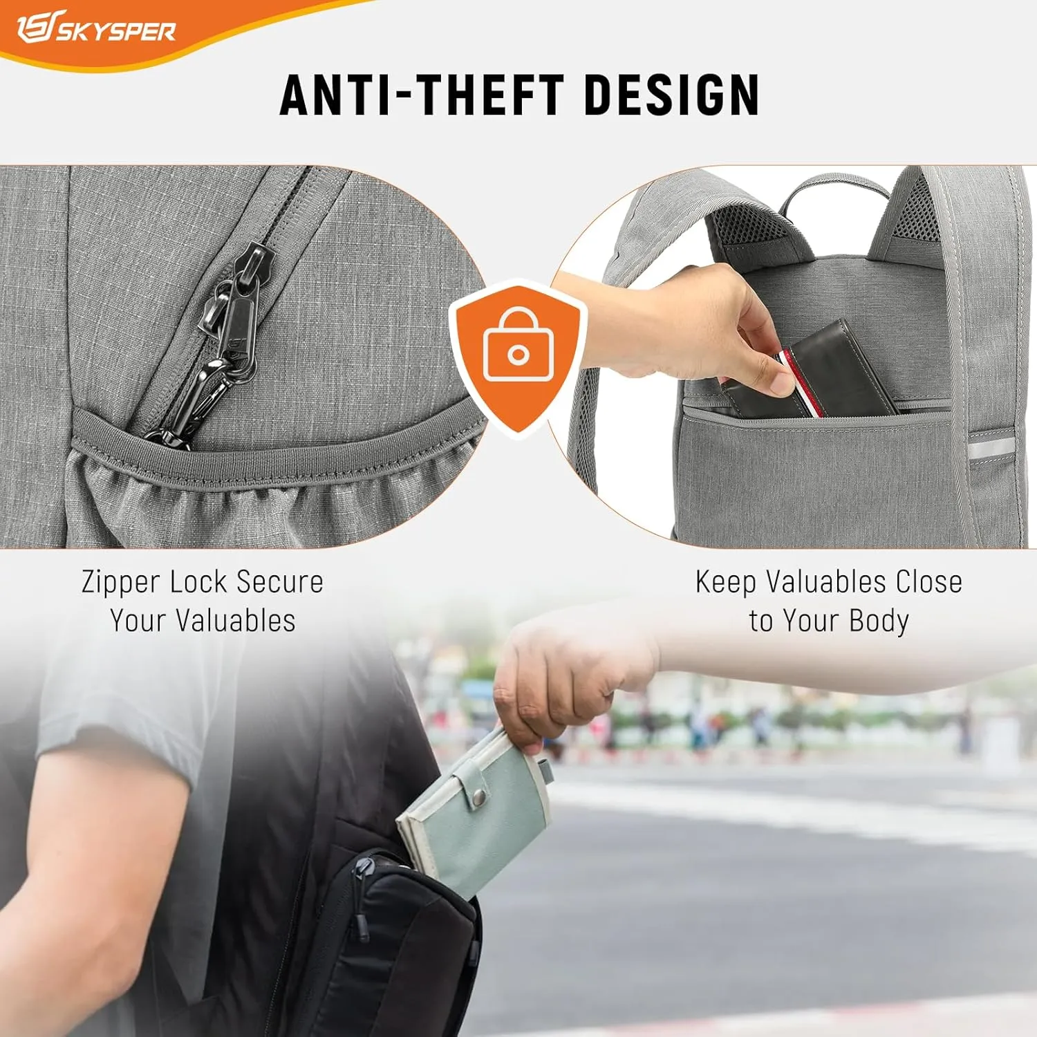 SKYSPER Anti Theft Hiking Backpack RFID Packable Travel Daypack Lightweight Foldable Back Pack for Walking Daytrip