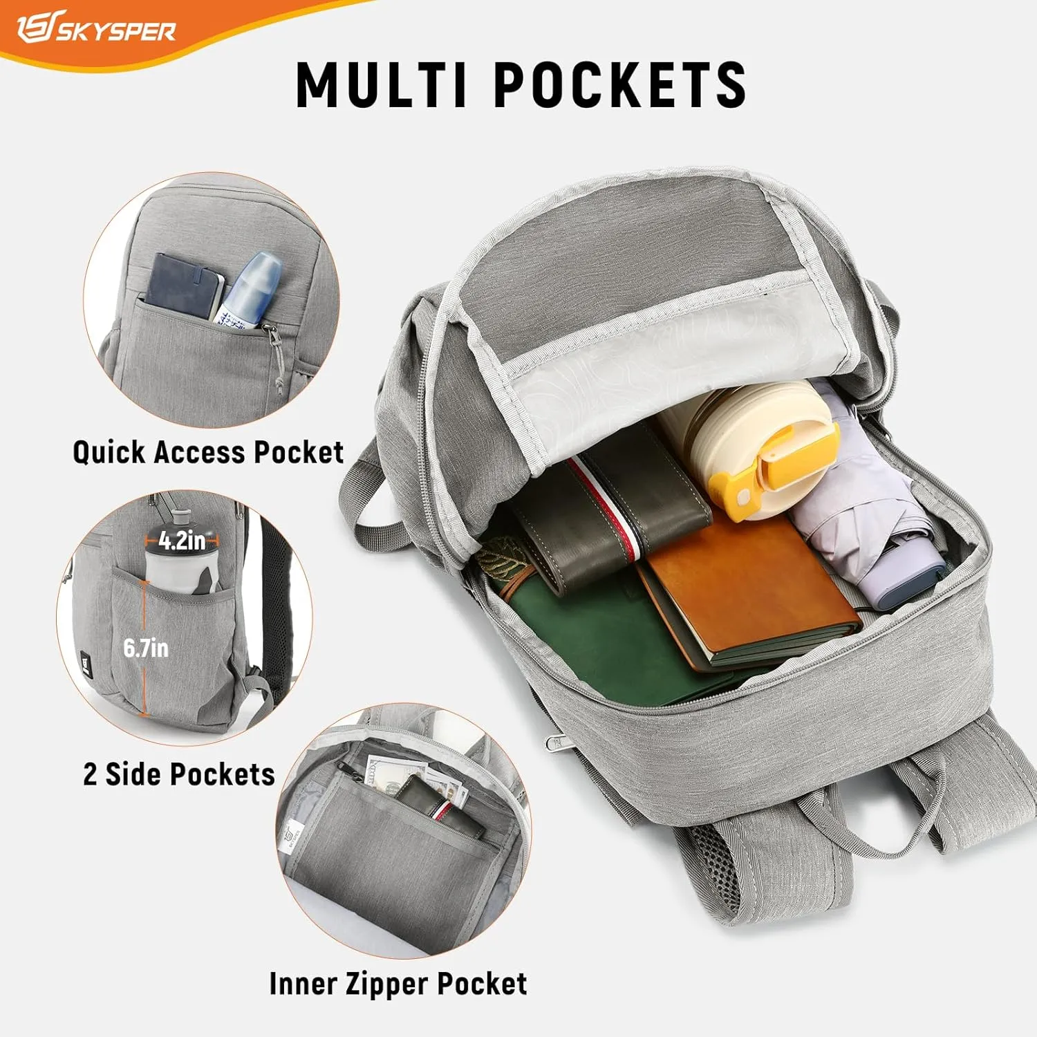 SKYSPER Anti Theft Hiking Backpack RFID Packable Travel Daypack Lightweight Foldable Back Pack for Walking Daytrip