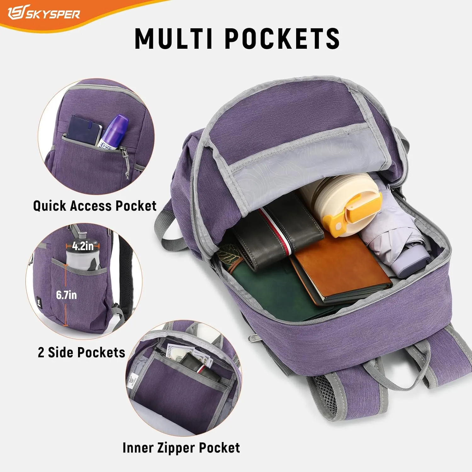 SKYSPER Anti Theft Hiking Backpack RFID Packable Travel Daypack Lightweight Foldable Back Pack for Walking Daytrip