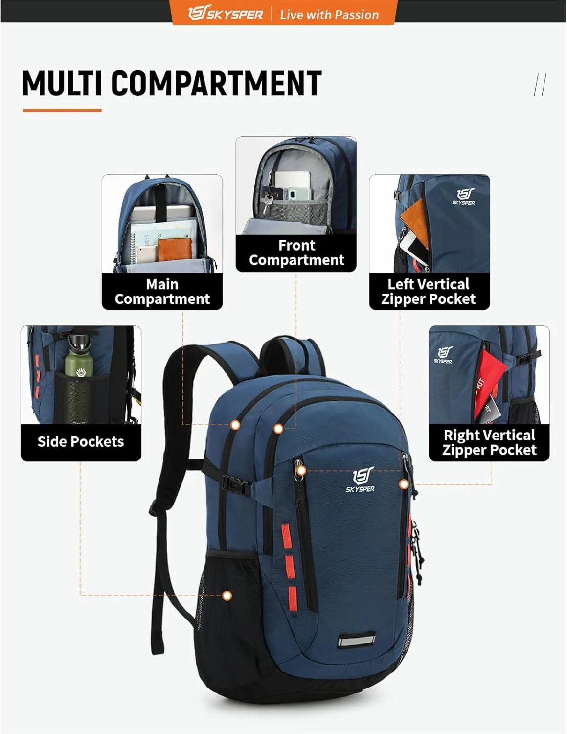 SKYSPER Hiking Backpack 30L Lightweight Travel Backpack Hiking Day Pack for Men Women(Blue)