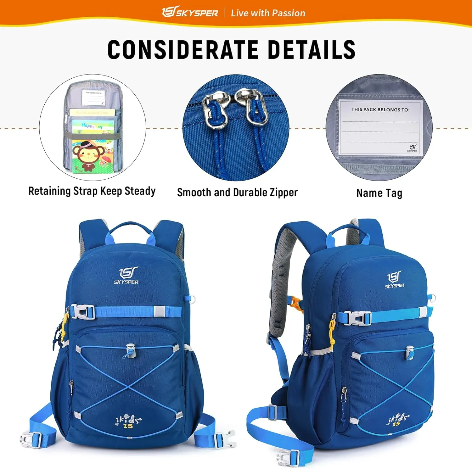 SKYSPER Kids Backpack - 15L Travel Backpacking Small Age 4-6 Ergonomical Design Multi-compartment Breathable Day Pack Preschool Kindergarten Bag