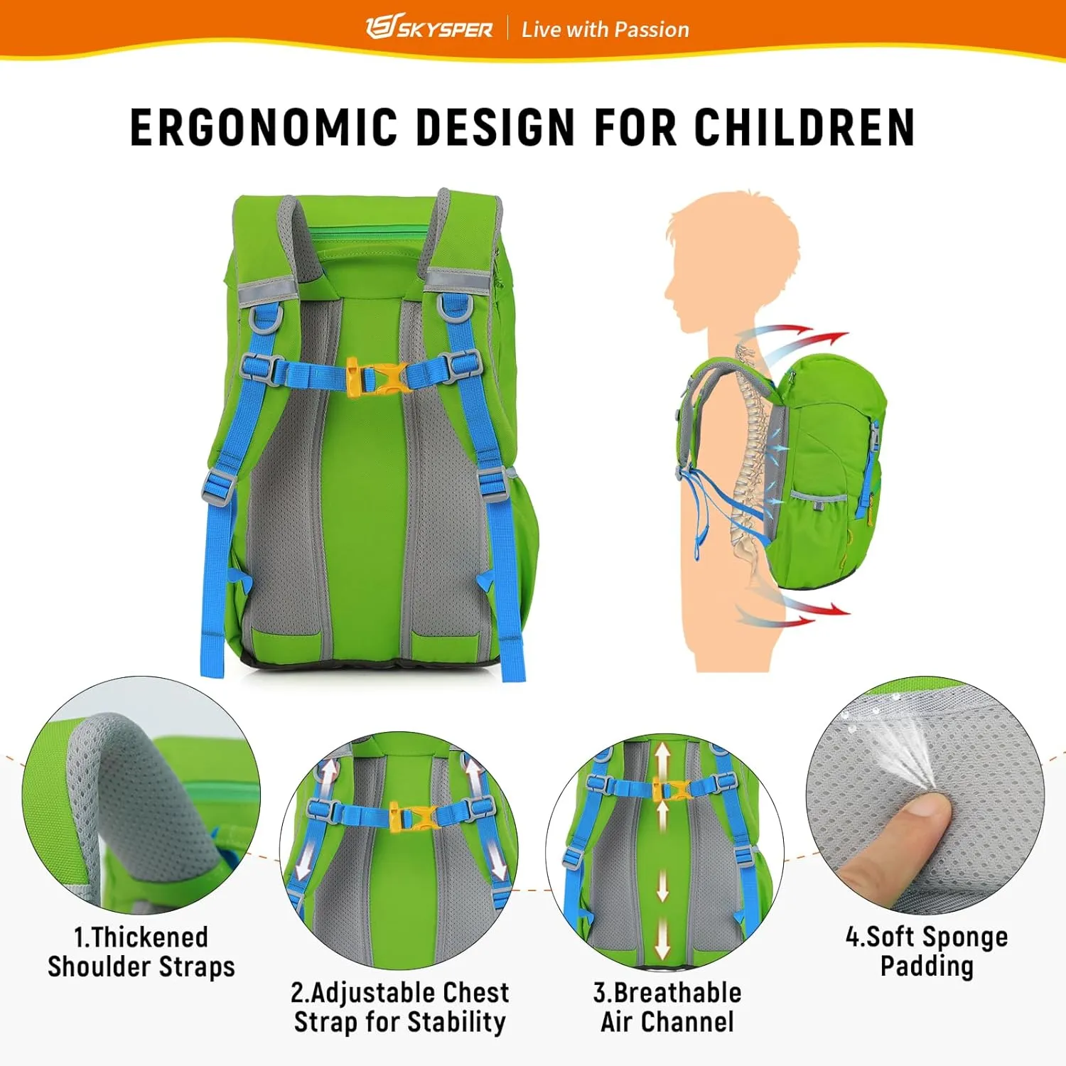 SKYSPER Kids Backpack for Boys Girls Lightweight Travel Daypack Elementary Student Rucksack Outdoor Primary School Bag