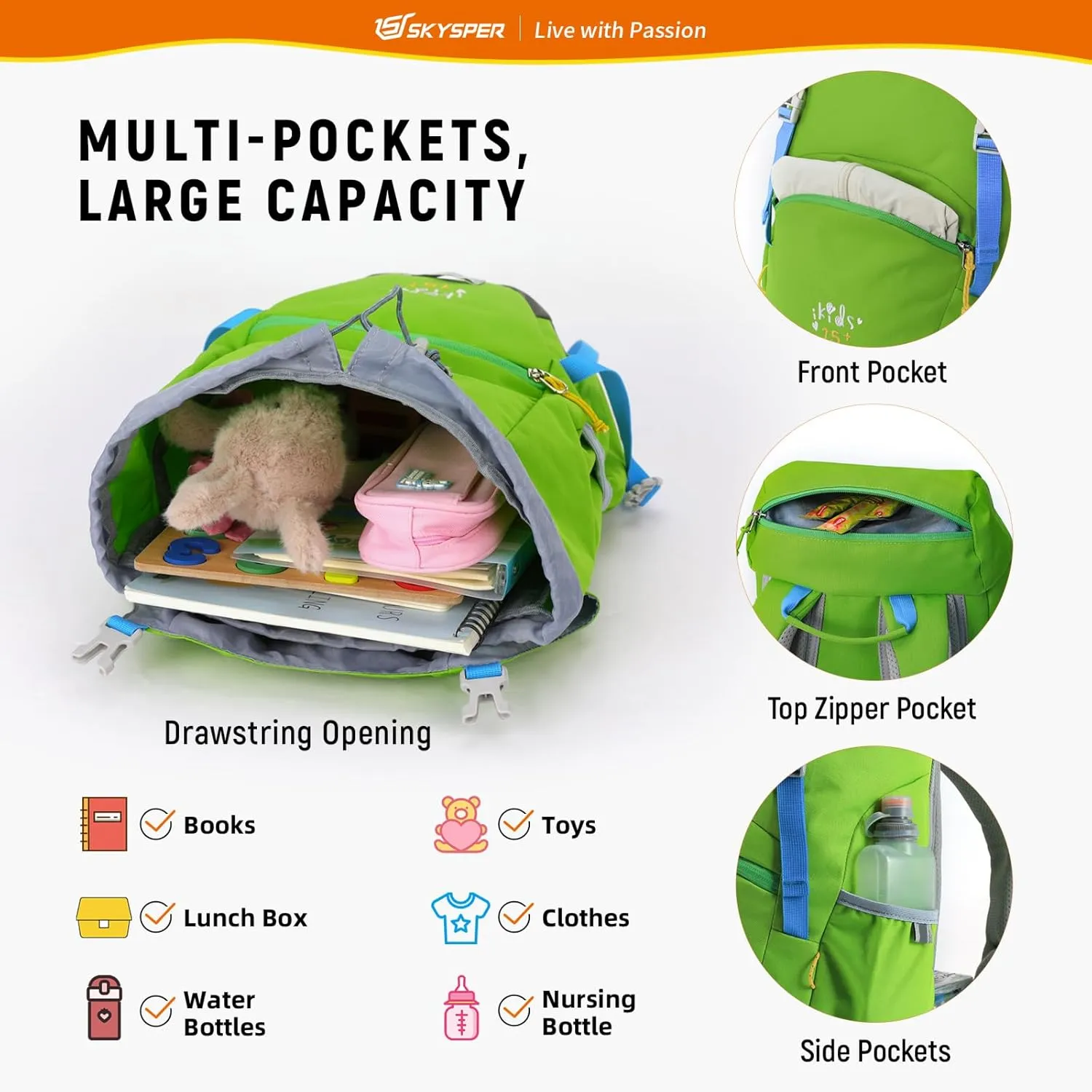 SKYSPER Kids Backpack for Boys Girls Lightweight Travel Daypack Elementary Student Rucksack Outdoor Primary School Bag
