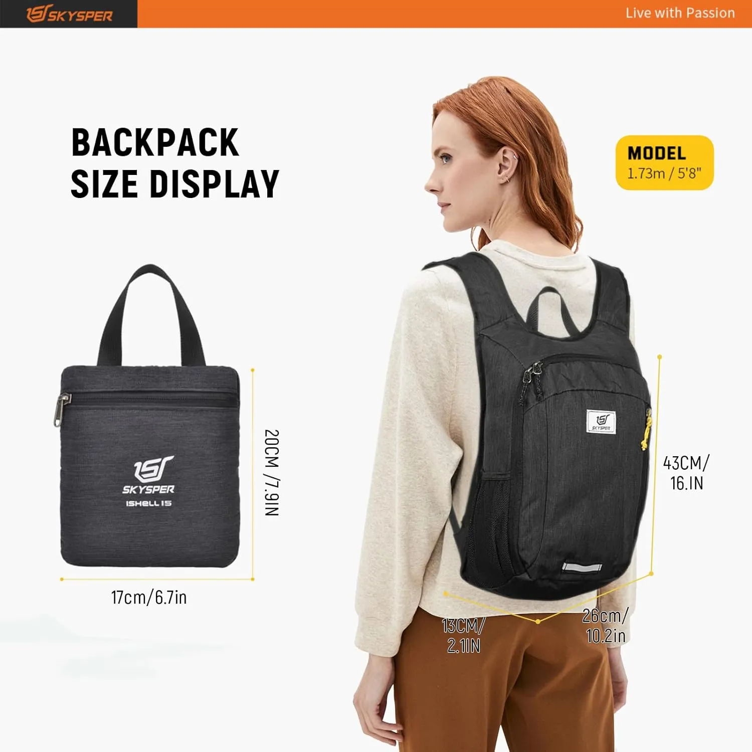 SKYSPER Small Daypack 10L Hiking Backpack Packable Lightweight Travel Day Pack for Women Men
