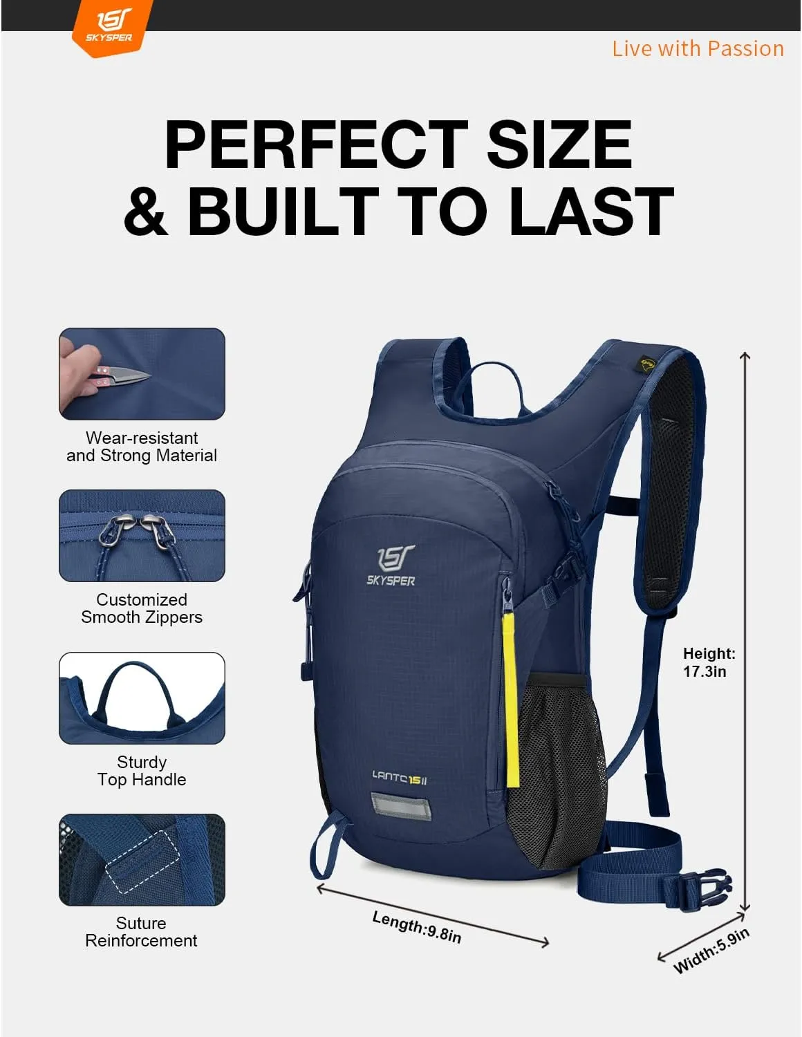 SKYSPER Small Hiking Backpack 15L Lightweight Travel Daypack for Camping Travelling Breathable Walking Daybag for Women Men