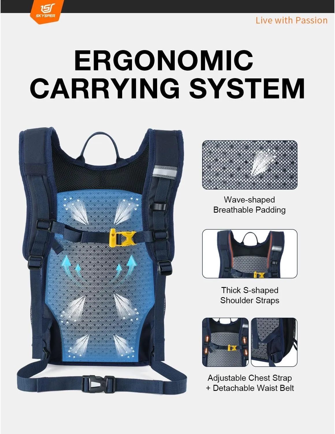 SKYSPER Small Hiking Backpack 15L Lightweight Travel Daypack for Camping Travelling Breathable Walking Daybag for Women Men