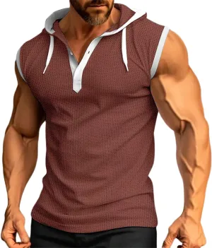 Sleeveless Hoodies for Men Button Down V Neck Tank Tops Workout Gym Casual Muscle Oversized Summer Fashion Big and Tall Vest