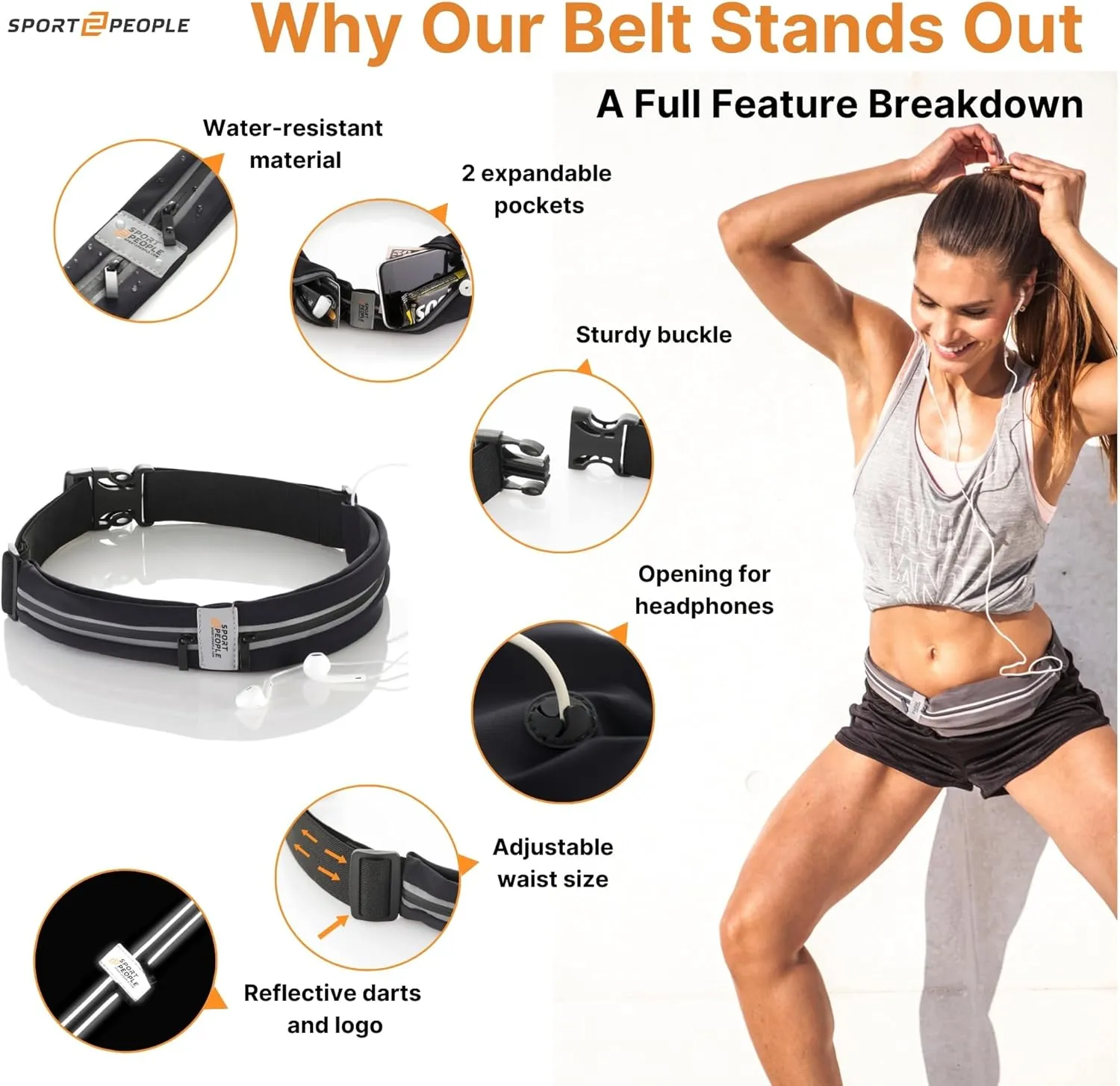 Slim Running Belt for Women and Men, Waterproof Phone Holder for Running, Reflective 2-Pocket Waist Pack for Storing Runner’s Essentials Safely, Runner’s Fanny Pack, Money Belt Fits Most Phones