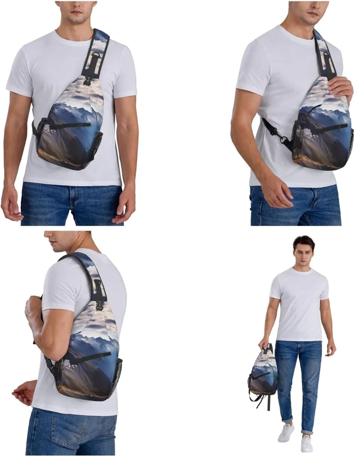 Sling Backpack Bag For Men Alps Panorama Cross Chest Bag Crossbody Shoulder Bag Travel Hiking Daypack