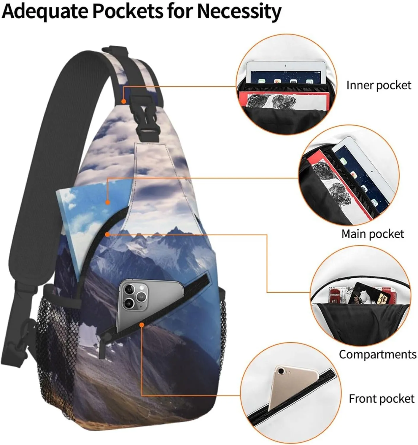 Sling Backpack Bag For Men Alps Panorama Cross Chest Bag Crossbody Shoulder Bag Travel Hiking Daypack