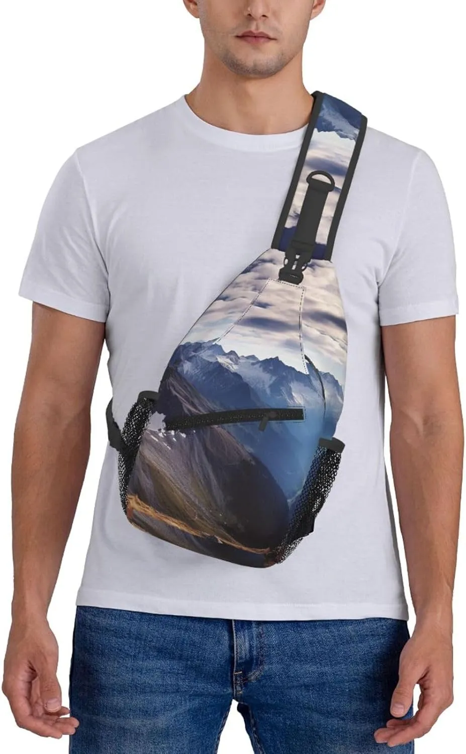 Sling Backpack Bag For Men Alps Panorama Cross Chest Bag Crossbody Shoulder Bag Travel Hiking Daypack