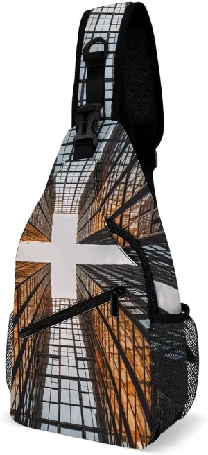 Sling Bag for Men Women Skyscraper Looking Up at Sky Chest Bag Casual Crossbody Bag Sling Backpack for Travel Daypack