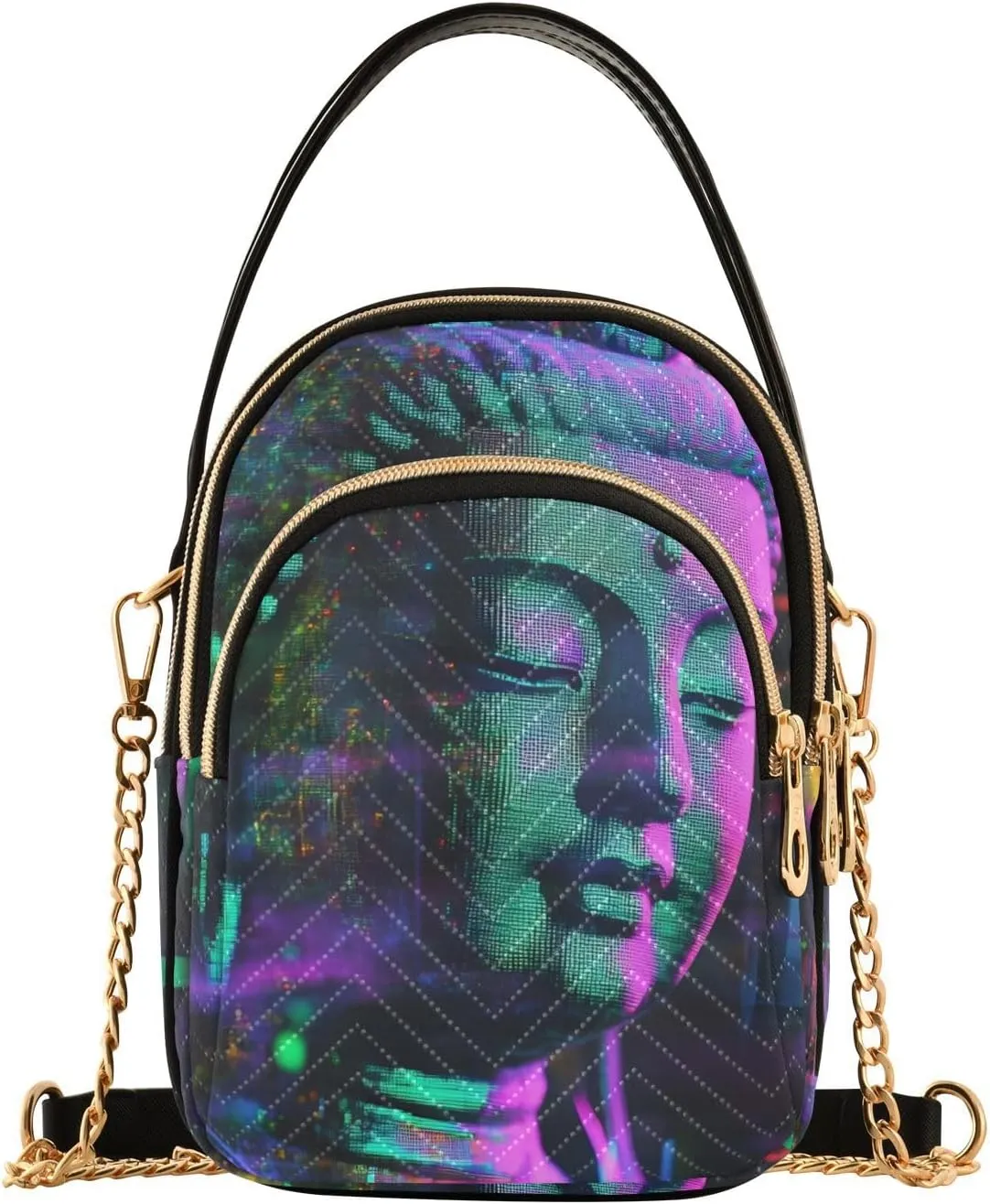 Sling Bag for Women Colorful Statues Print, Fashion Crossbody Handbags Purse with Chain Strap Top handle 5.91×3.15×8.27 Inches