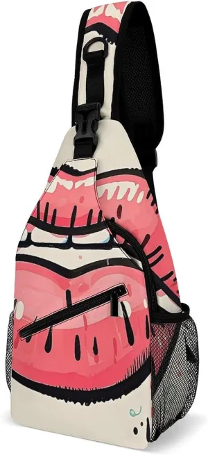Sling Bag for Women Men Crossbody Bag Lip Sketch Circle Heart Chest Bag Sling Backpack Fanny Pack Casual Daypack for Travel