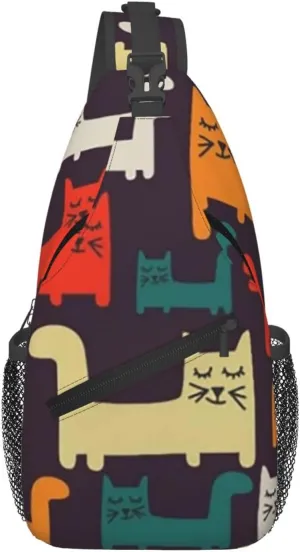 Sling Bag For Women Men Lightweight Waterproof Crossbody Shoulder Backpack Cat Illustration Chest Bags Travel Hiking Casual Daypack