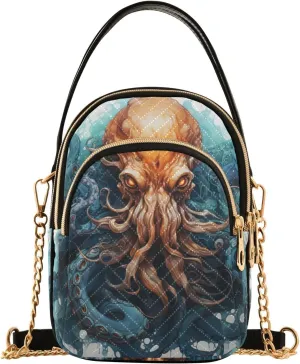 Sling Bag for Women-Mystical Sea Creature Print, Fashion Crossbody Handbags Purse with Chain Strap Top handle 5.91×3.15×8.27 Inches