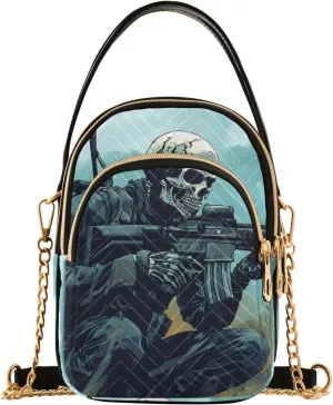Sling Bag for Women Skulls Soldier Print, Fashion Crossbody Handbags Purse with Chain Strap Top handle 5.91×3.15×8.27 Inches
