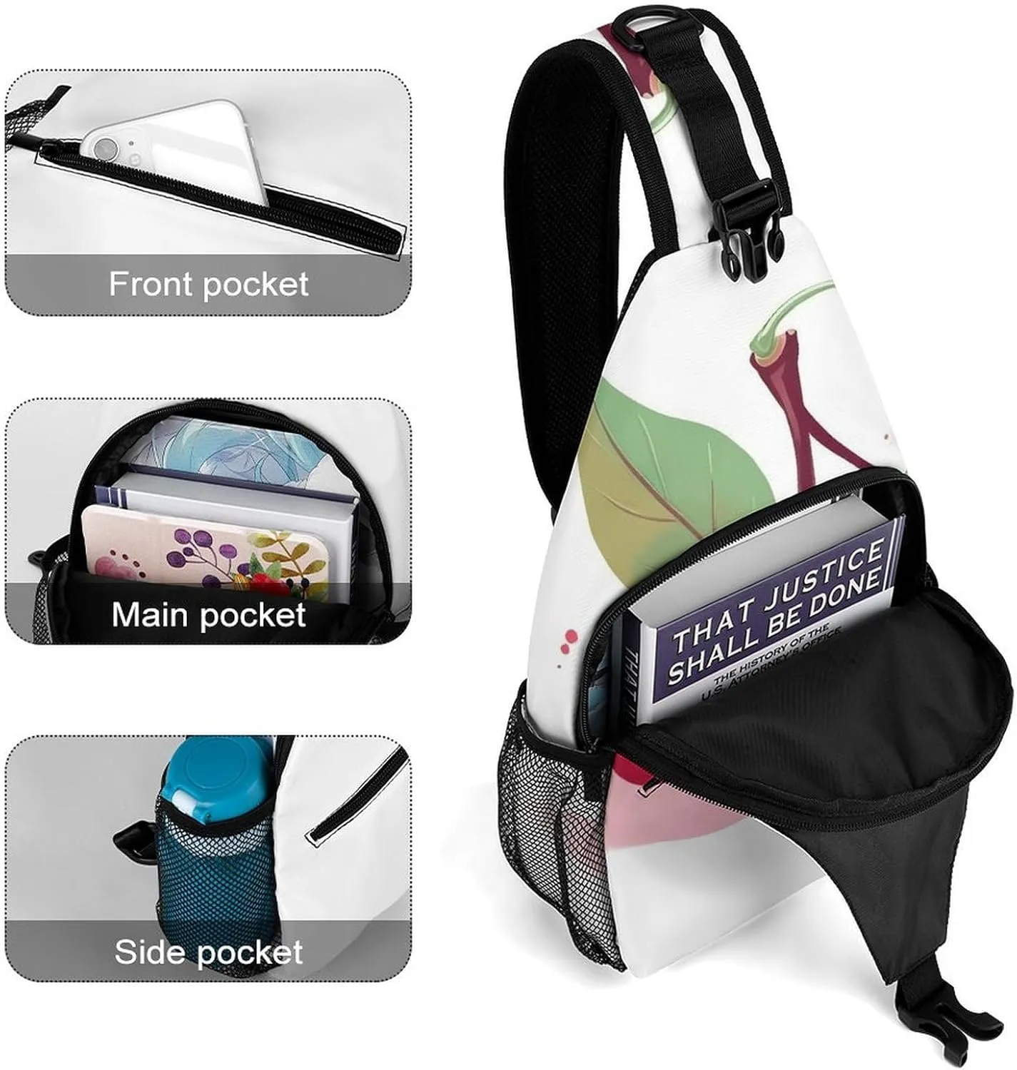 Sling Bag for Women Travel Crossbody Cute Cherry Fanny Pack Casual Daypack Cross Body Chest Bag, 38x20cm