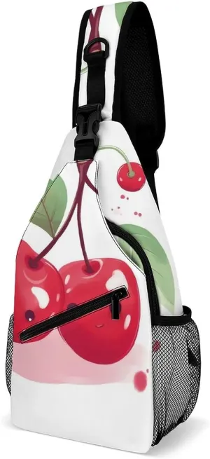 Sling Bag for Women Travel Crossbody Cute Cherry Fanny Pack Casual Daypack Cross Body Chest Bag, 38x20cm