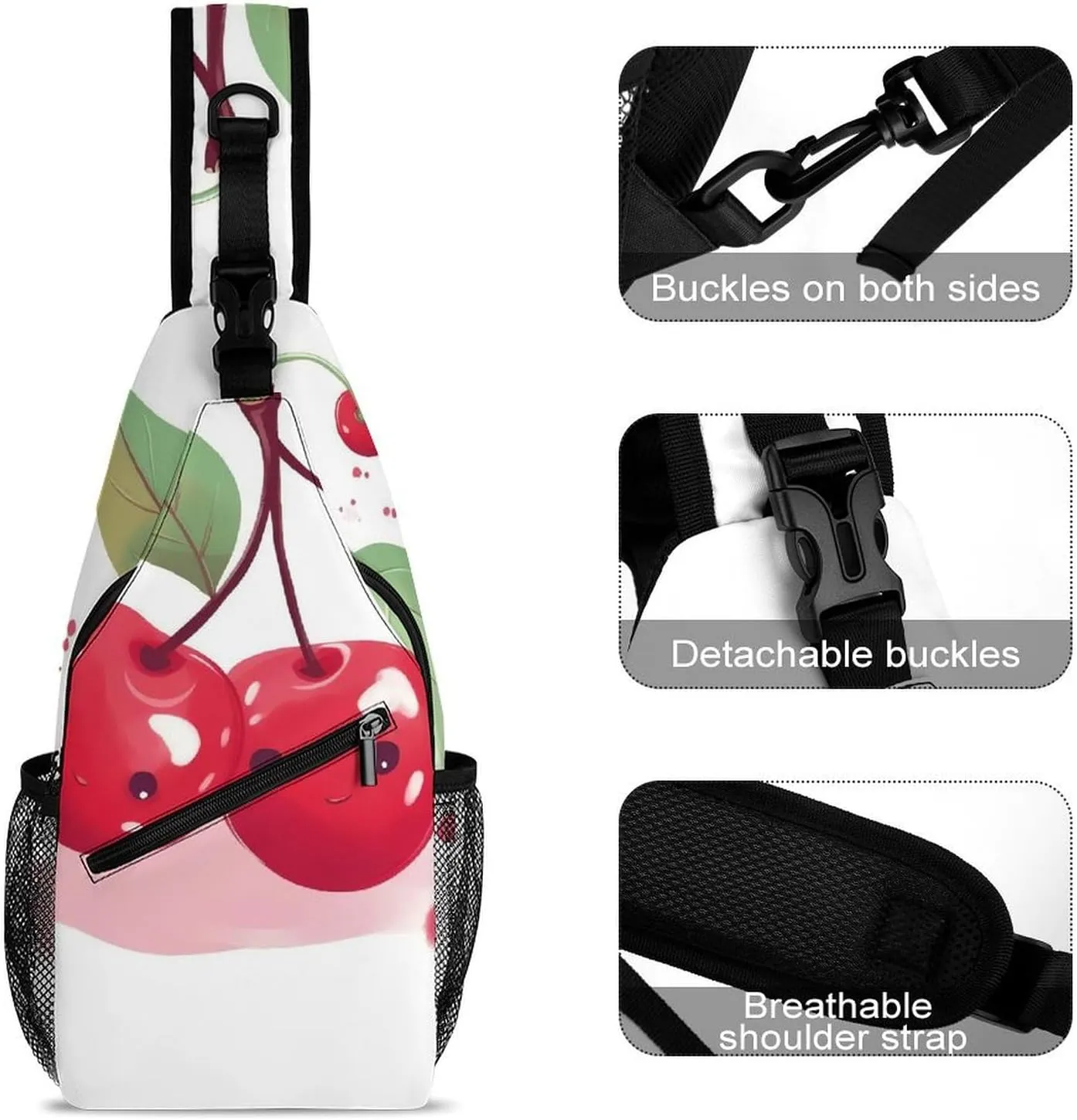 Sling Bag for Women Travel Crossbody Cute Cherry Fanny Pack Casual Daypack Cross Body Chest Bag, 38x20cm