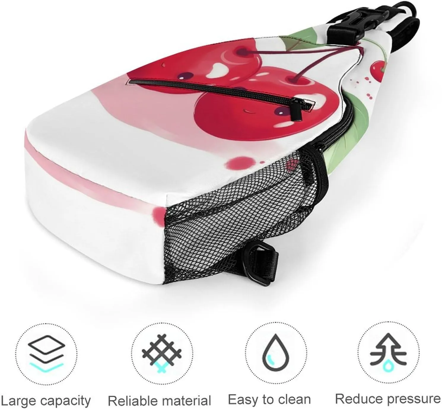 Sling Bag for Women Travel Crossbody Cute Cherry Fanny Pack Casual Daypack Cross Body Chest Bag, 38x20cm