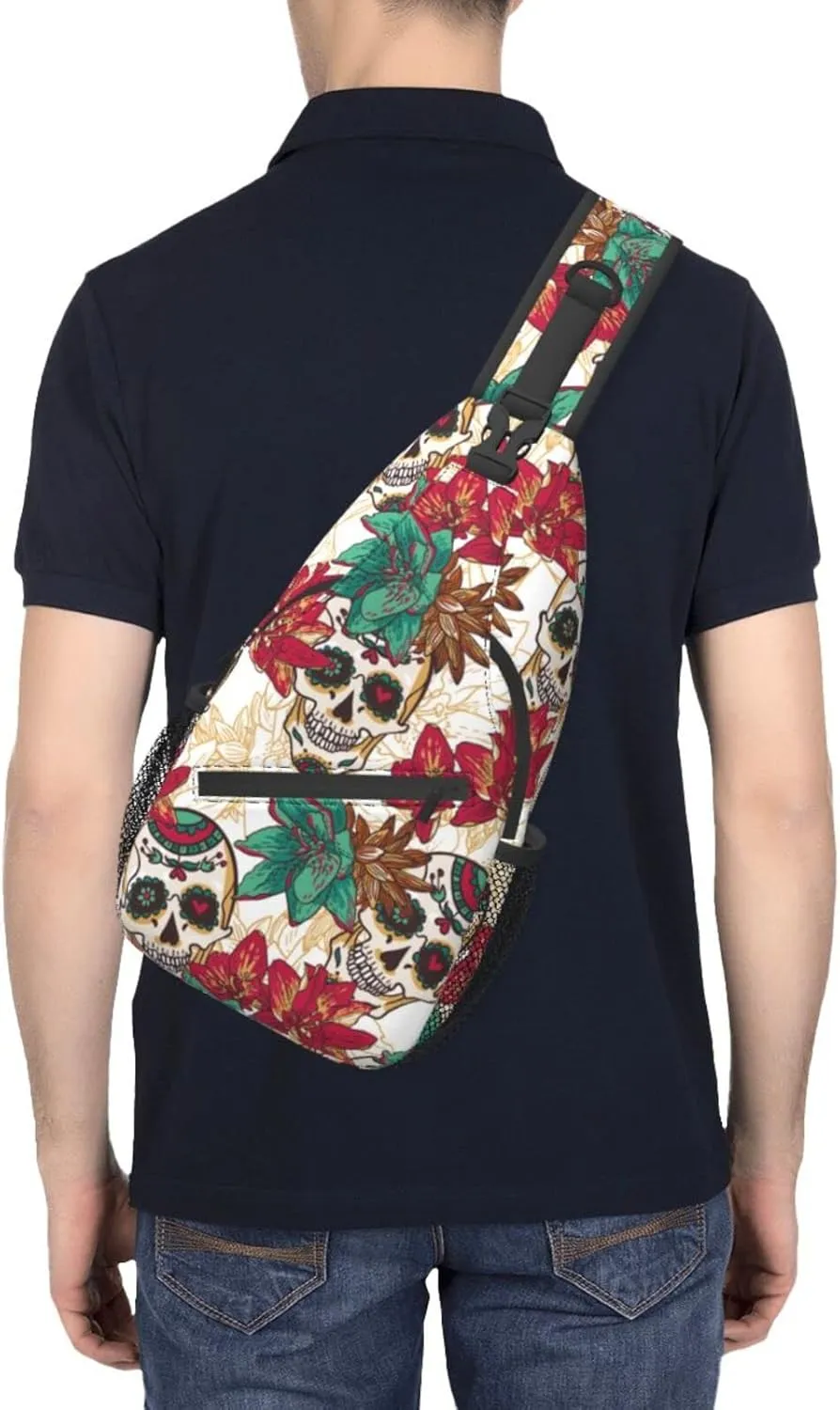 Sling Bag Skull Flower Sugar Crossbody Backpack for Women & Men - Hiking, Travel, Cycling - Lightweight, Small Daypack, One Strap, Chest Bag, Purse, Outdoor