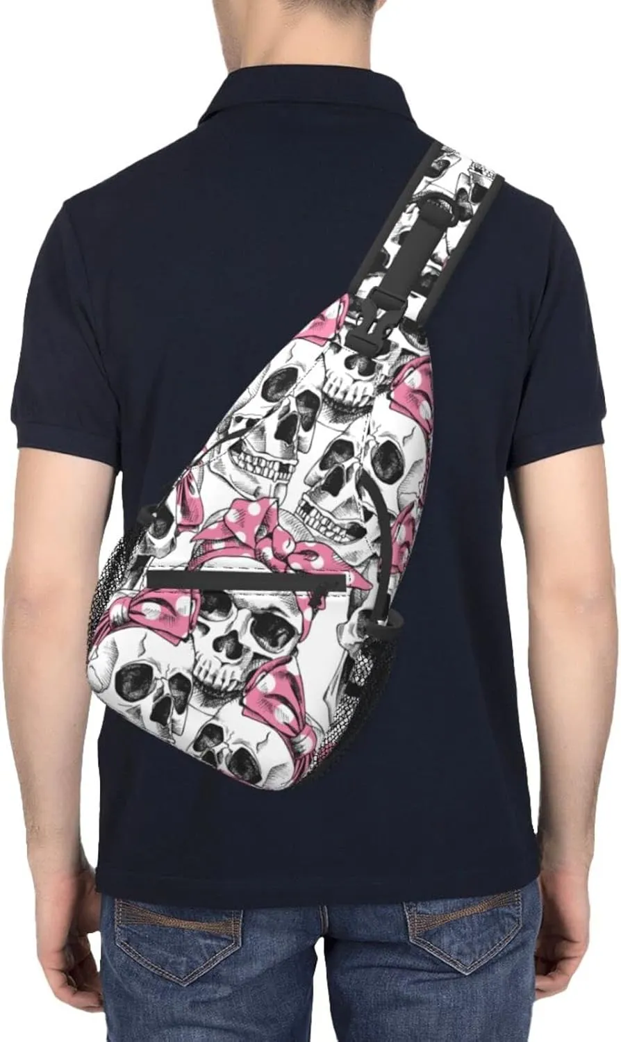Sling Bag Skull With Headband Crossbody Backpack for Women Men Hiking Travel Over the Shoulder Bag Pouch Small Daypack Casual One Strap Pack Lightweight Cross Chest Bag Purse Outdoor Cycling